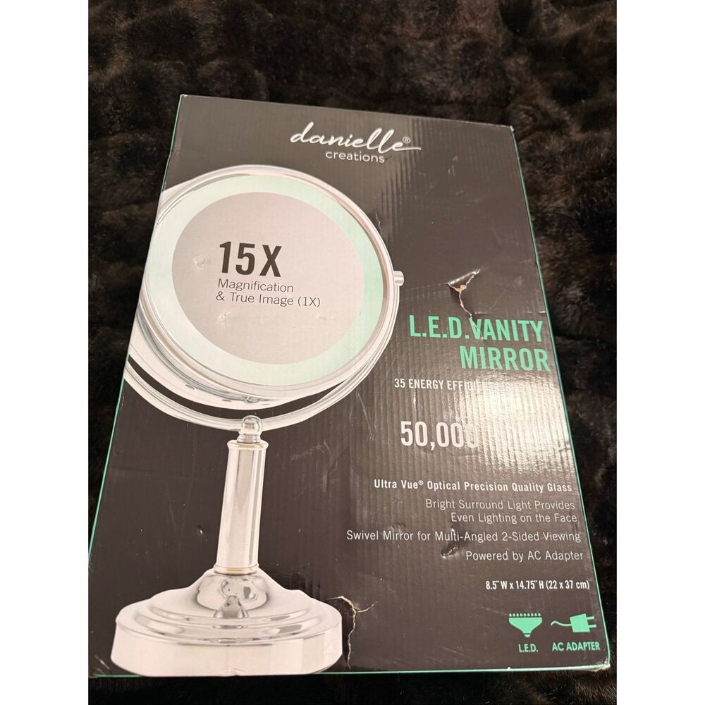 Danielle Round LED Lighted Magnification Mirror Double Sided 15X Silver Chrome